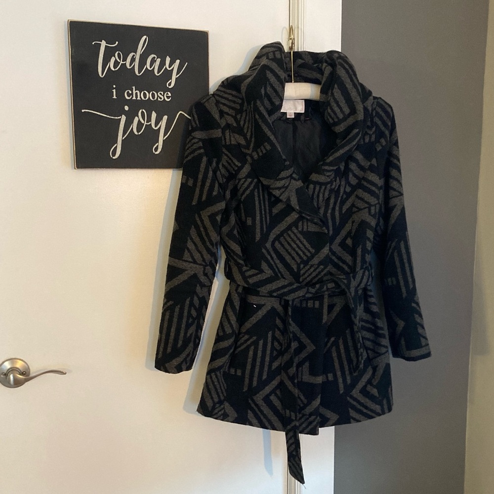 Xhilaration black & gray pea coat w/ hood, women’s large